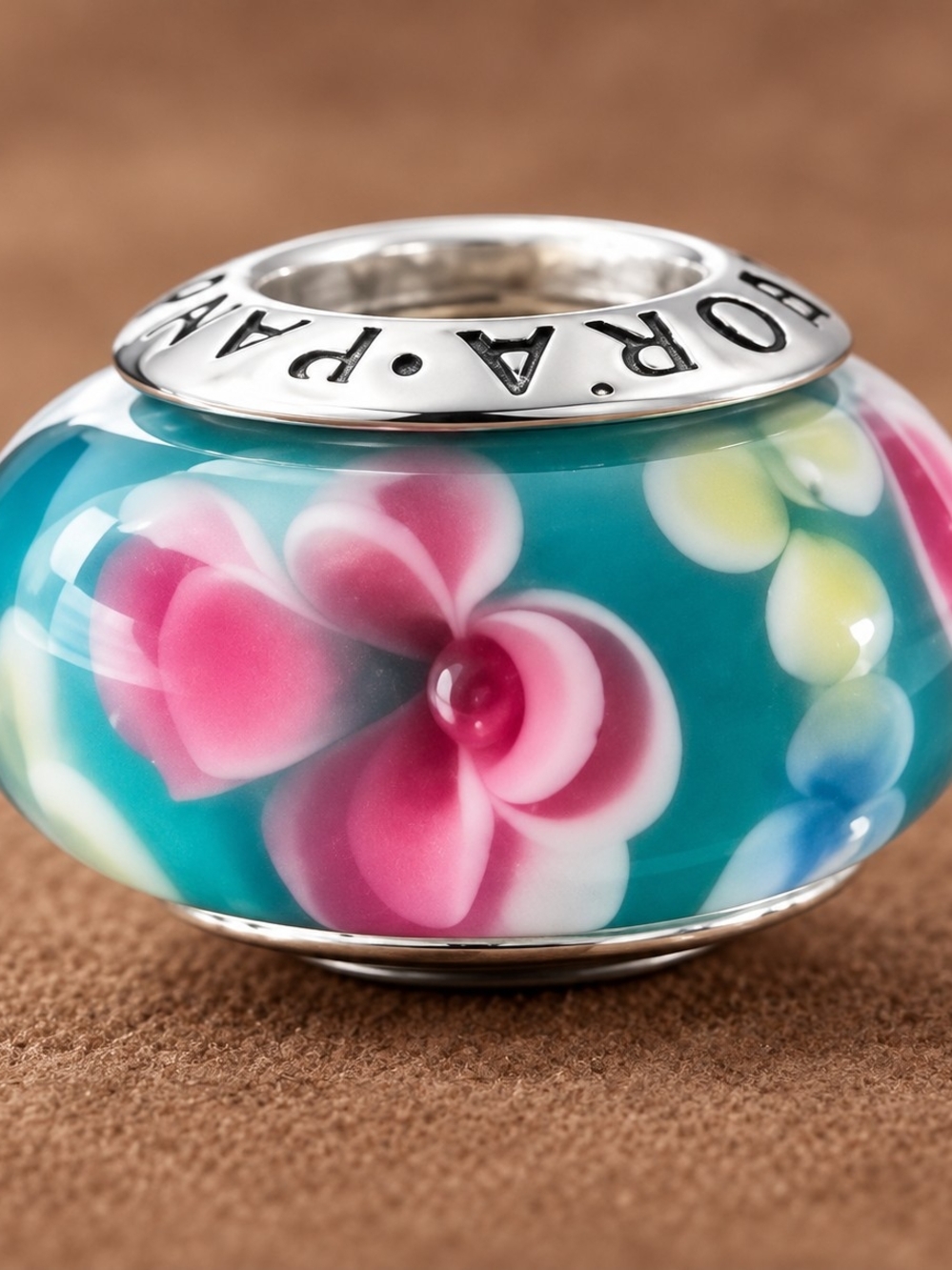 Pandora Teal Murano Glass Flower Charm